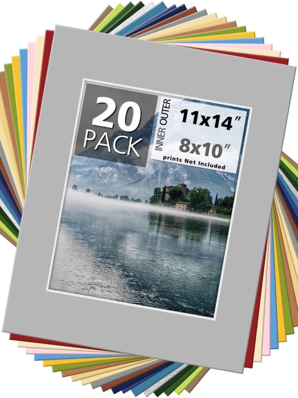 Mat Board Center, 20 Pack, 11x14 Picture Mats for 8x10 Photo, Mixed Color